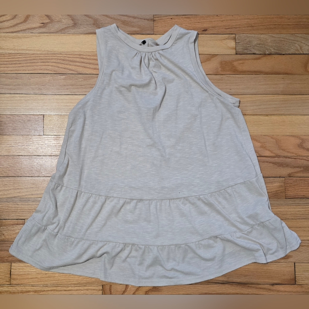 Tan Sleeveless Ruffle-Hem Tank Top
